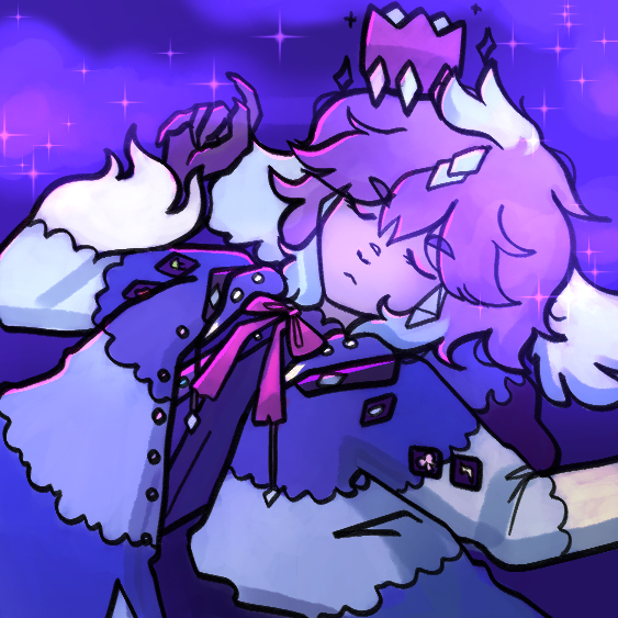 Drawn for Artfight 2024. The character Regulus lying on their back in a starry purple void.